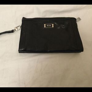 Tumi Double Zip Metallic Black Leather Wallet